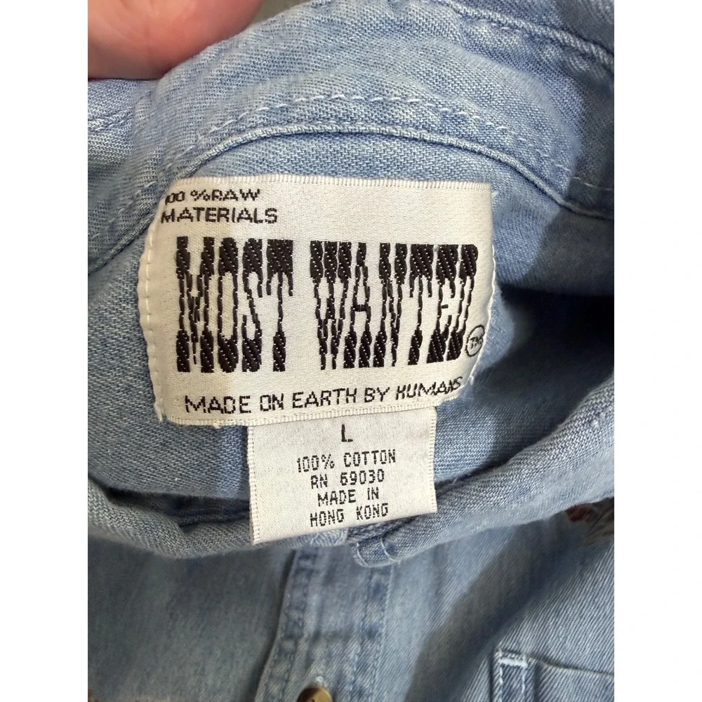 Mens Vintage Deer Graphic Denim Shirt Short Sleeve Light Wash Large hunter fade - Picture 4 of 10